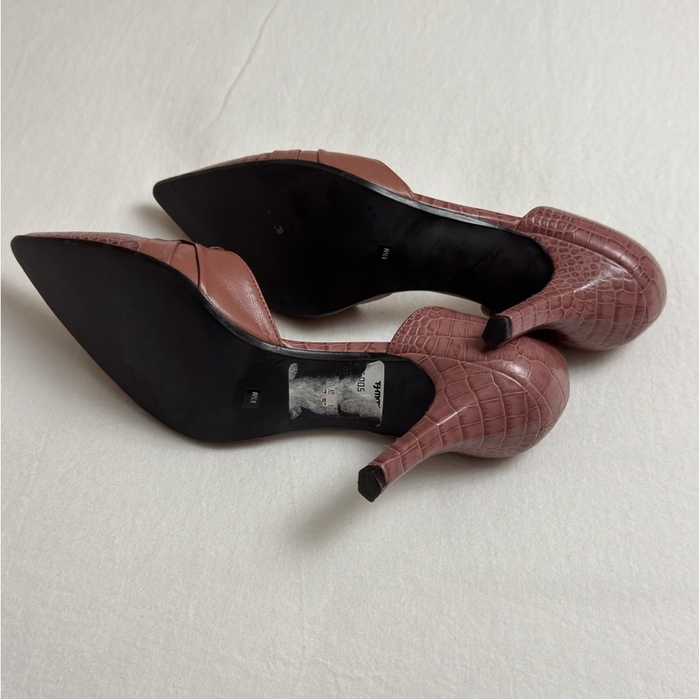 Vintage Franco Sarto Pink Leather Pointed Toe Floral Heels Size 8.5 Boho Retro - Picture 8 of 10